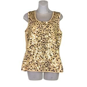 Reba Women’s Gold Sequin Knit Sleeveless Tank Top Blouse Size Large